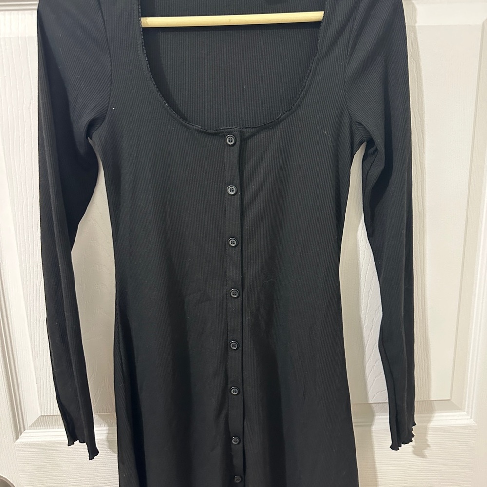 Divided Black Long Sleeve Dress